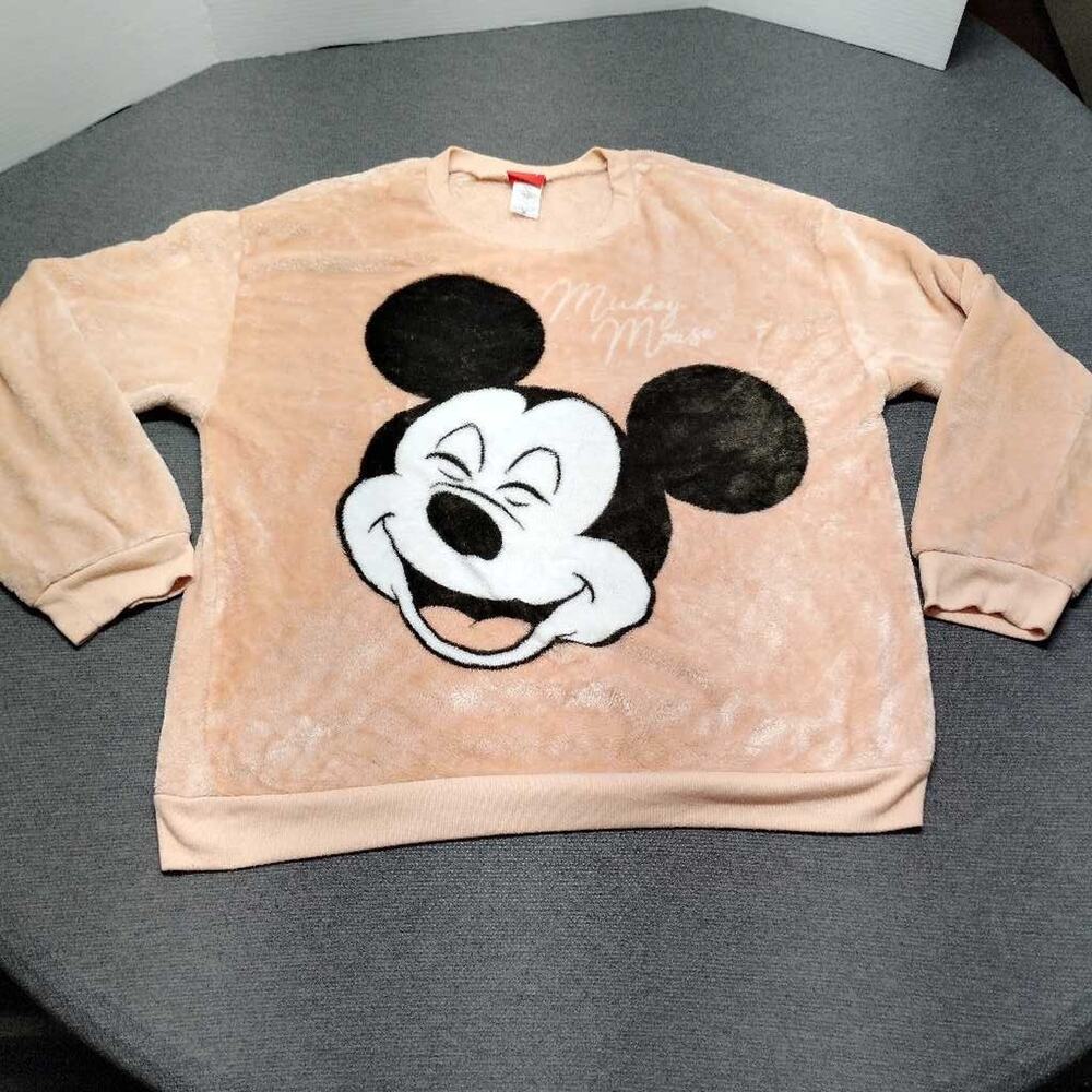 Disney Mickey Mouse Pink Plush Fleece Pullover Sweatshirt Top Size XXL 2XG